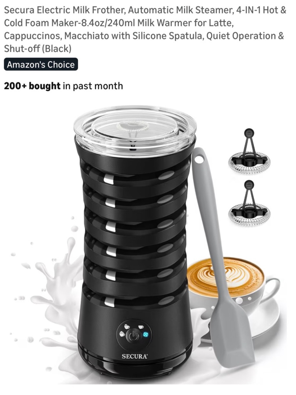 Electric Milk Frother - Black Automatic Milk Steamer